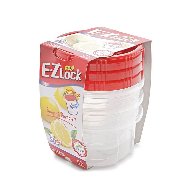 Bộ 3 Hộp Bảo Quản Thực Phẩm Ezlock Nắp Đỏ 460ml - LocknLock - HLE9604S, , large image number null